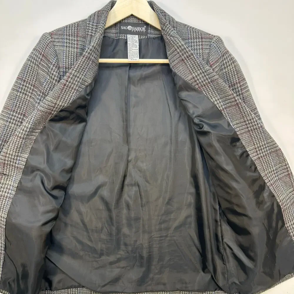 Sag Harbor Petite Houndstooth Tweed Wool Blend Blazer Jacket
